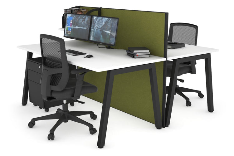 Horizon Quadro 2 Person Bench A Leg Office Workstations [1200L x 800W with Cable Scallop] Jasonl black leg white green moss (1200H x 1200W)