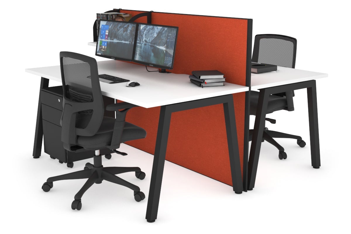 Horizon Quadro 2 Person Bench A Leg Office Workstations [1200L x 800W with Cable Scallop] Jasonl black leg white orange squash (1200H x 1200W)