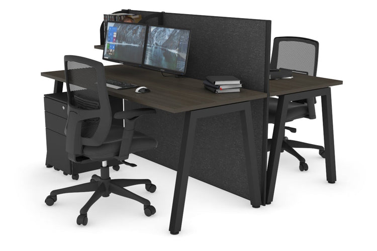 Horizon Quadro 2 Person Bench A Leg Office Workstations [1400L x 700W] Jasonl black leg dark oak moody charcoal (1200H x 1400W)