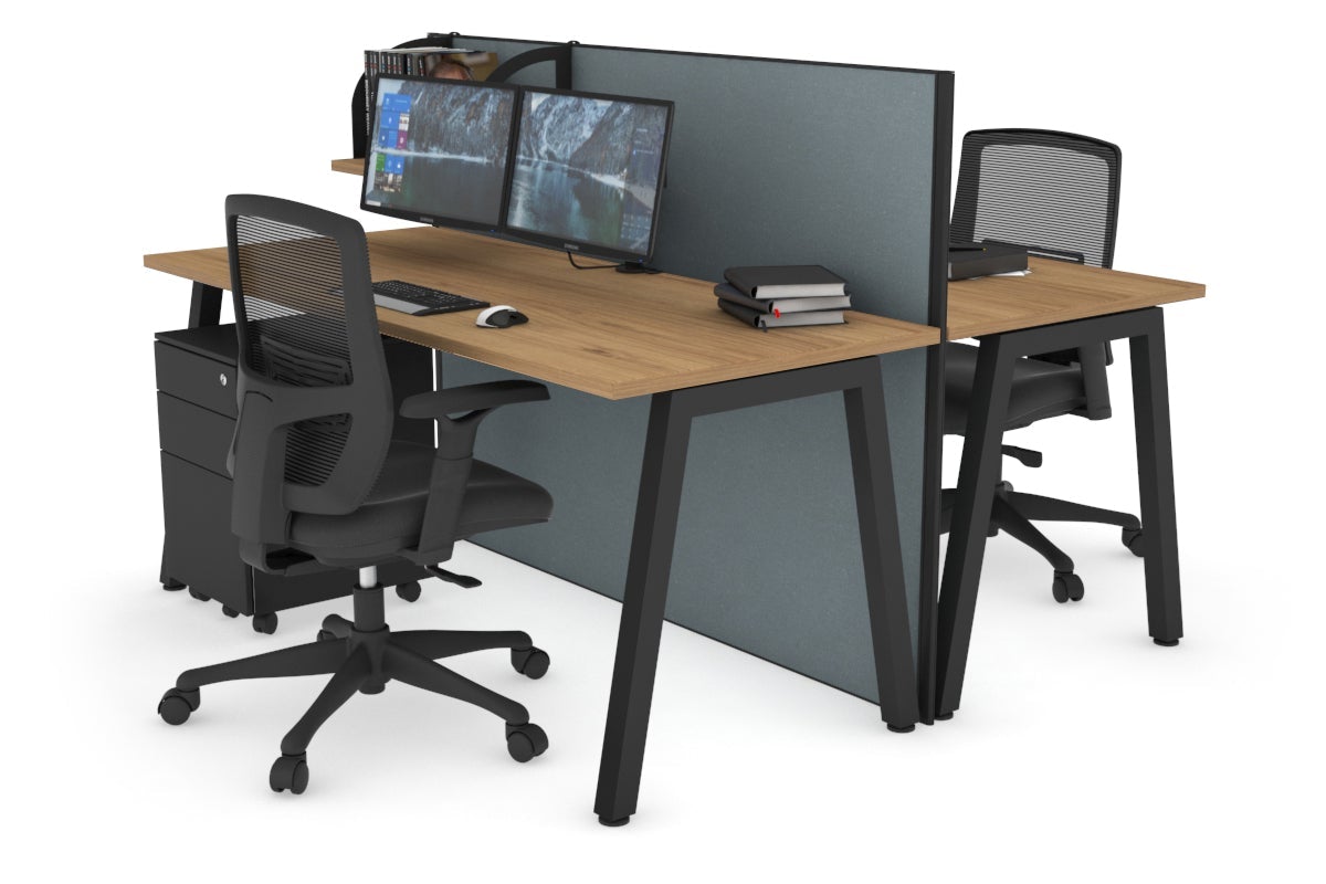 Horizon Quadro 2 Person Bench A Leg Office Workstations [1400L x 700W] Jasonl black leg salvage oak cool grey (1200H x 1400W)