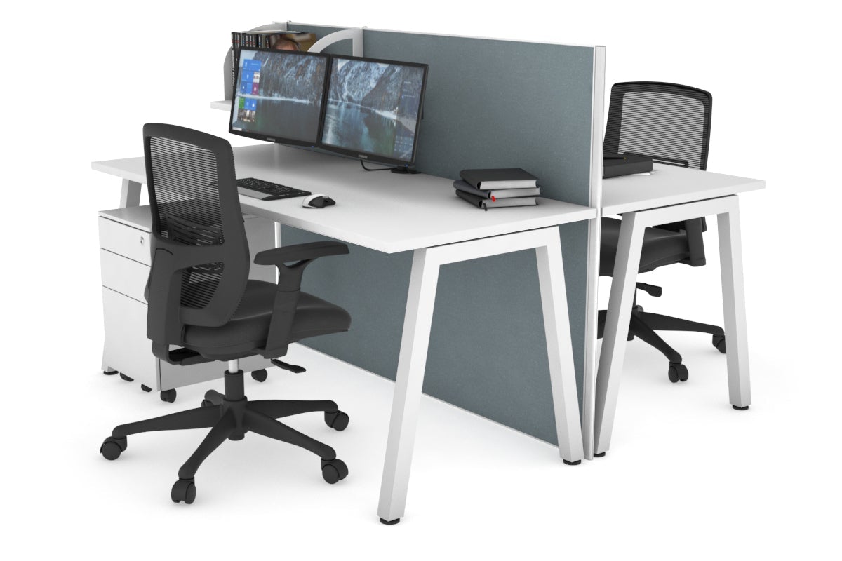Horizon Quadro 2 Person Bench A Leg Office Workstations [1400L x 700W] Jasonl white leg white cool grey (1200H x 1400W)