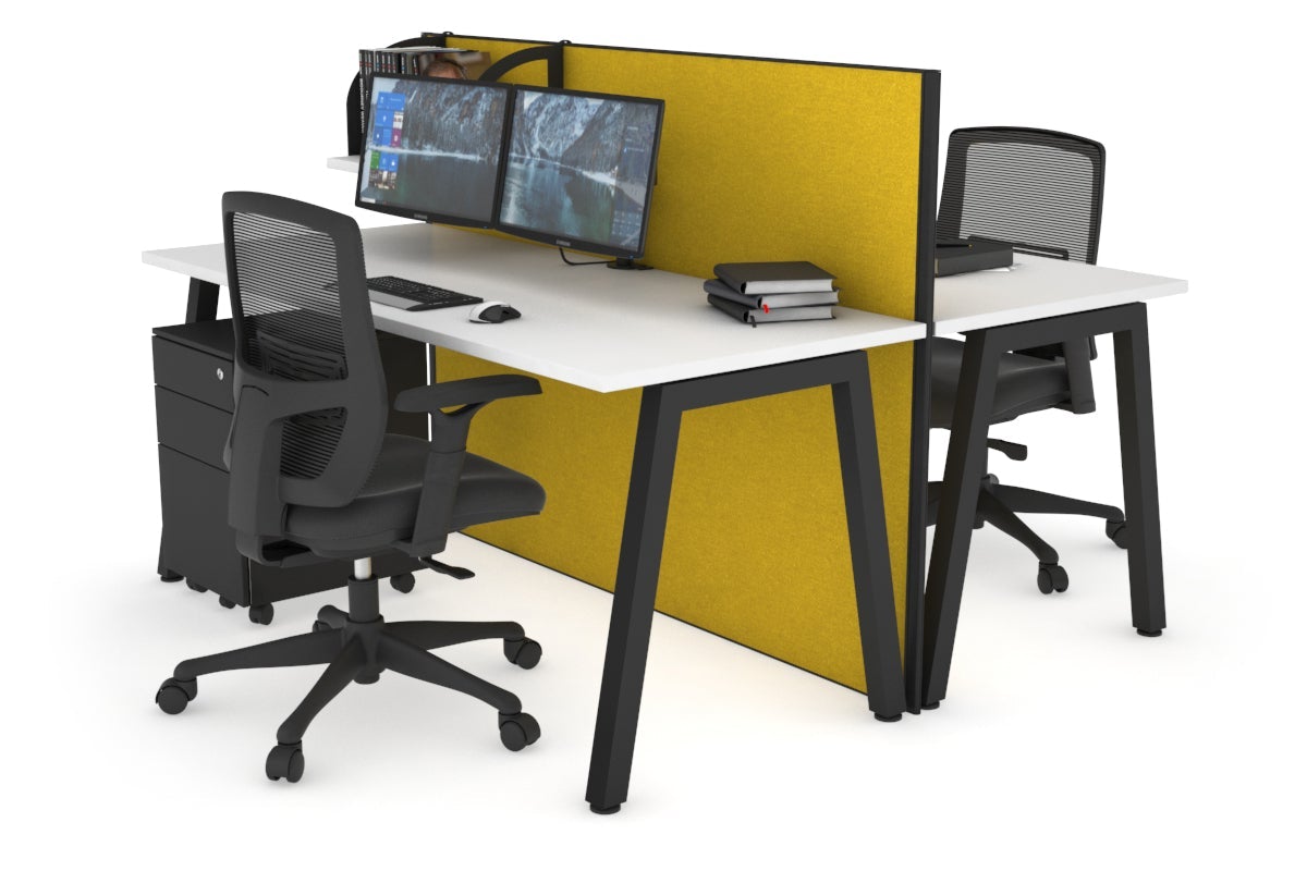 Horizon Quadro 2 Person Bench A Leg Office Workstations [1400L x 700W] Jasonl black leg white mustard yellow (1200H x 1400W)