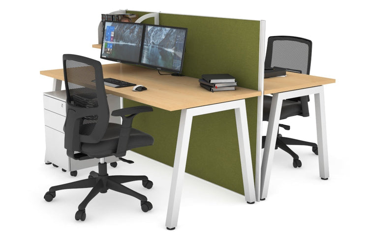 Horizon Quadro 2 Person Bench A Leg Office Workstations [1400L x 700W] Jasonl white leg maple green moss (1200H x 1400W)