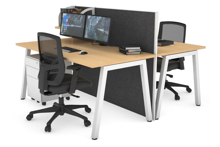 Horizon Quadro 2 Person Bench A Leg Office Workstations [1400L x 800W with Cable Scallop] Jasonl white leg maple moody charcoal (1200H x 1400W)