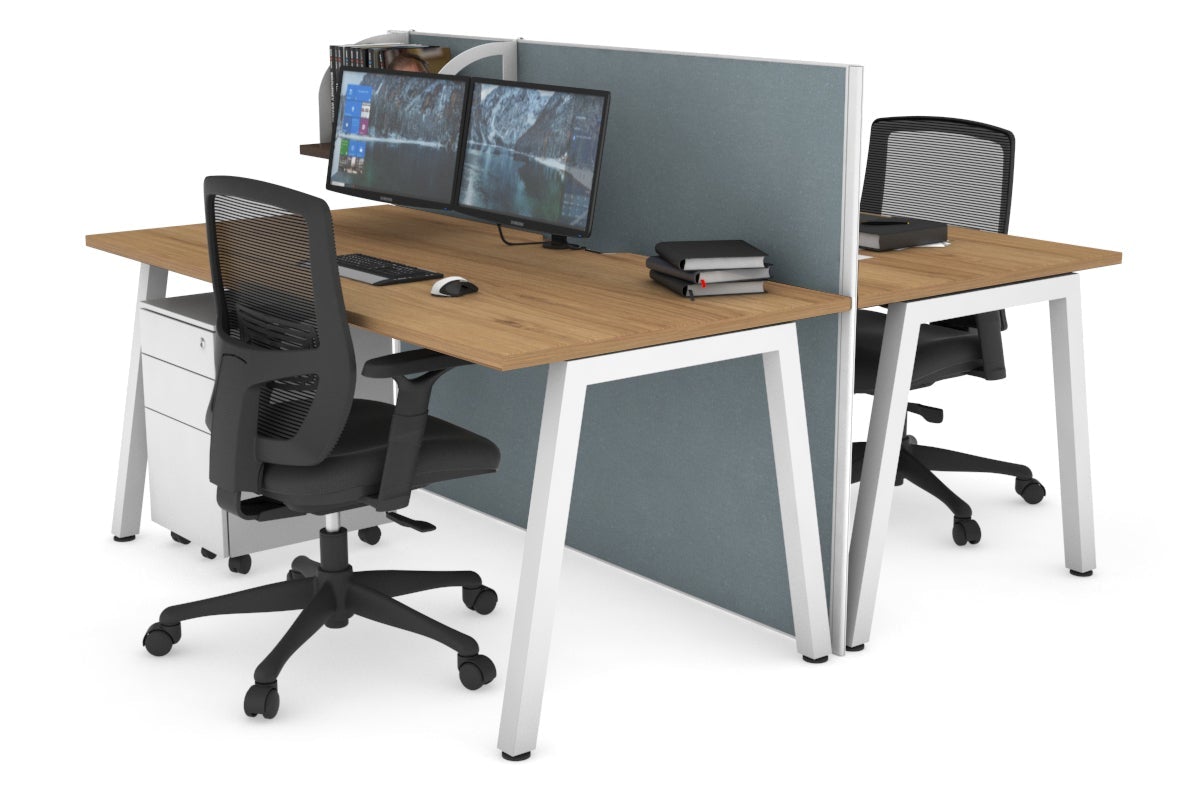 Horizon Quadro 2 Person Bench A Leg Office Workstations [1400L x 800W with Cable Scallop] Jasonl white leg salvage oak cool grey (1200H x 1400W)