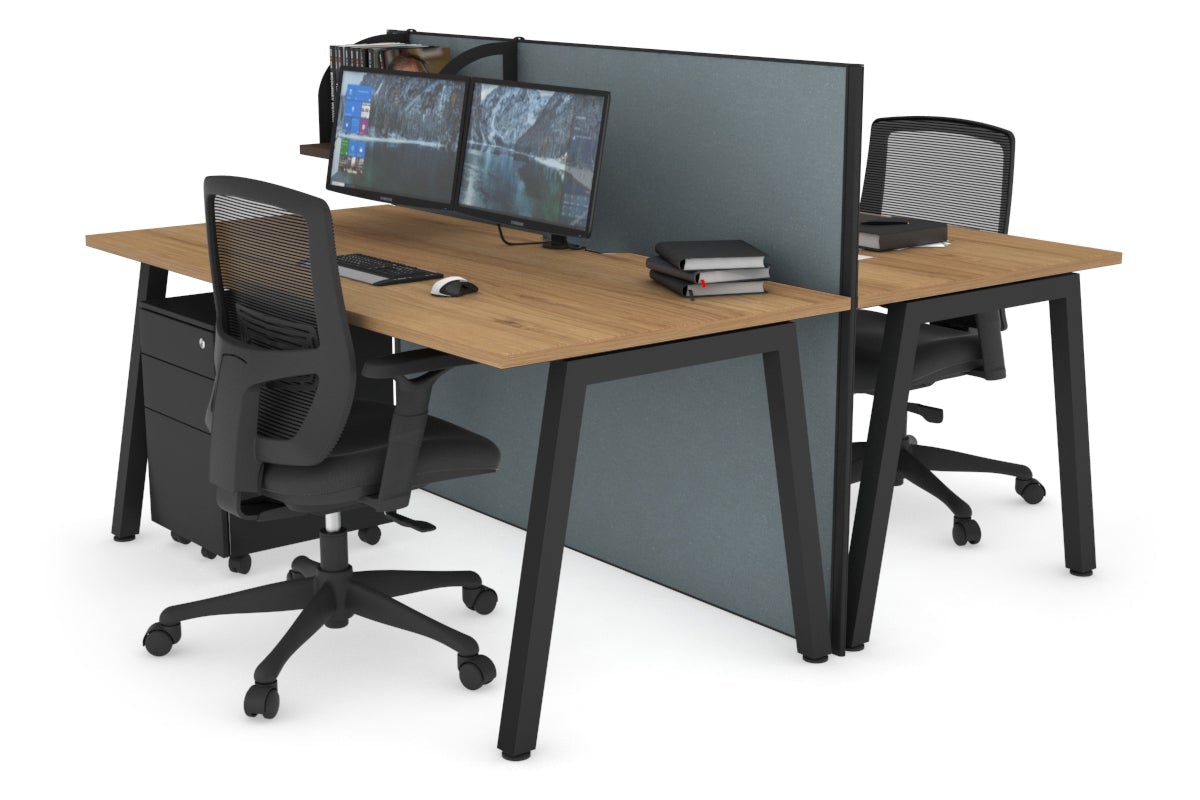 Horizon Quadro 2 Person Bench A Leg Office Workstations [1400L x 800W with Cable Scallop] Jasonl black leg salvage oak cool grey (1200H x 1400W)