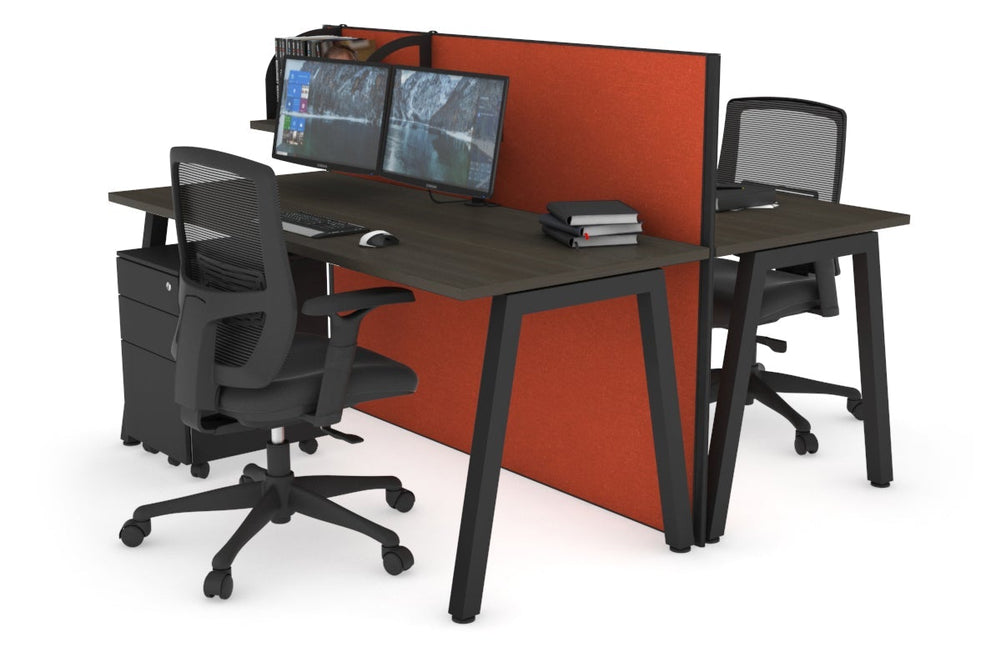 Horizon Quadro 2 Person Bench A Legs Office Workstation [1600L x 700W]-black leg dark oak orange squash (1200H x 1600W)
