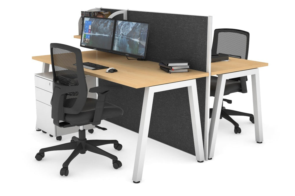 Horizon Quadro 2 Person Bench A Legs Office Workstation [1600L x 700W]-white leg maple moody charcoal (1200H x 1600W)