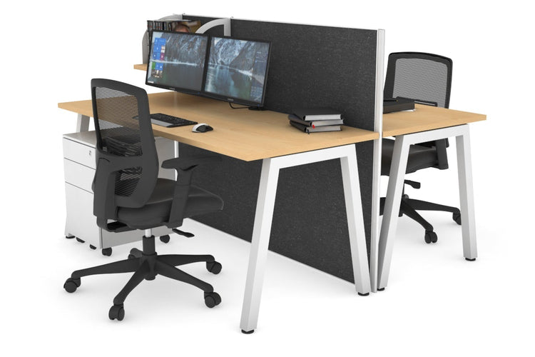 Horizon Quadro 2 Person Bench A Leg Office Workstations [1600L x 700W] Jasonl white leg maple moody charcoal (1200H x 1600W)