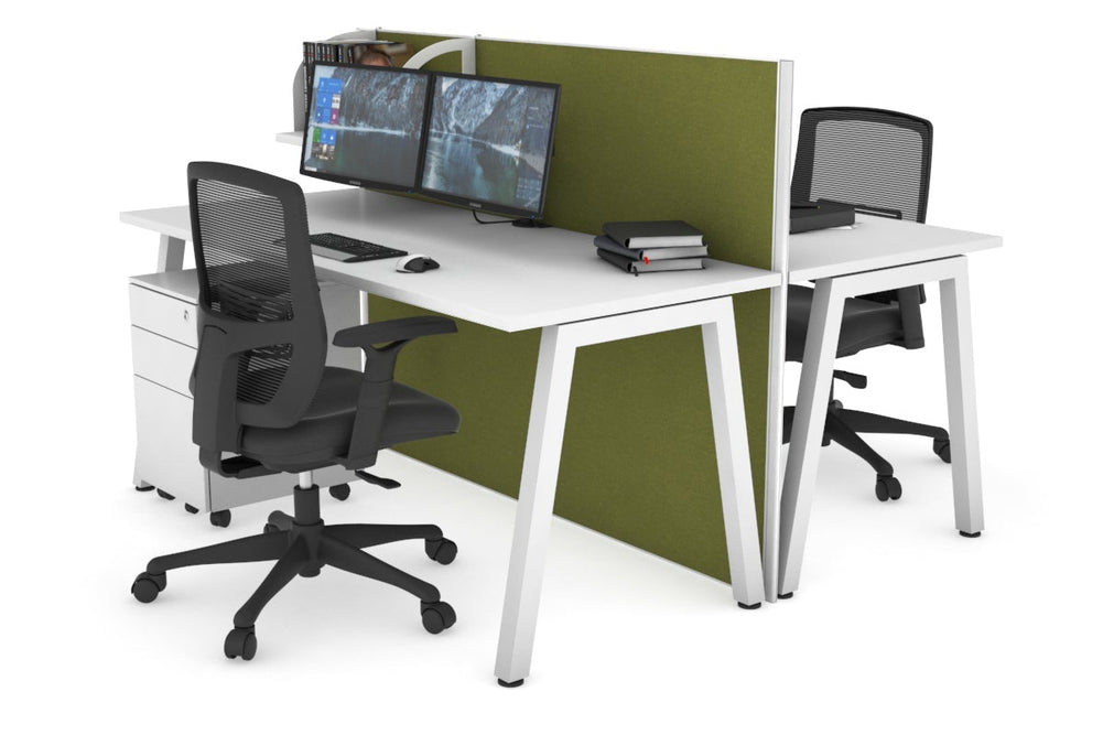 Horizon Quadro 2 Person Bench A Legs Office Workstation [1600L x 700W]-white leg white green moss (1200H x 1600W)