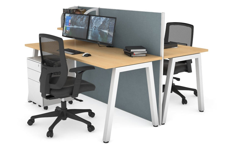 Horizon Quadro 2 Person Bench A Leg Office Workstations [1600L x 700W] Jasonl white leg maple cool grey (1200H x 1600W)