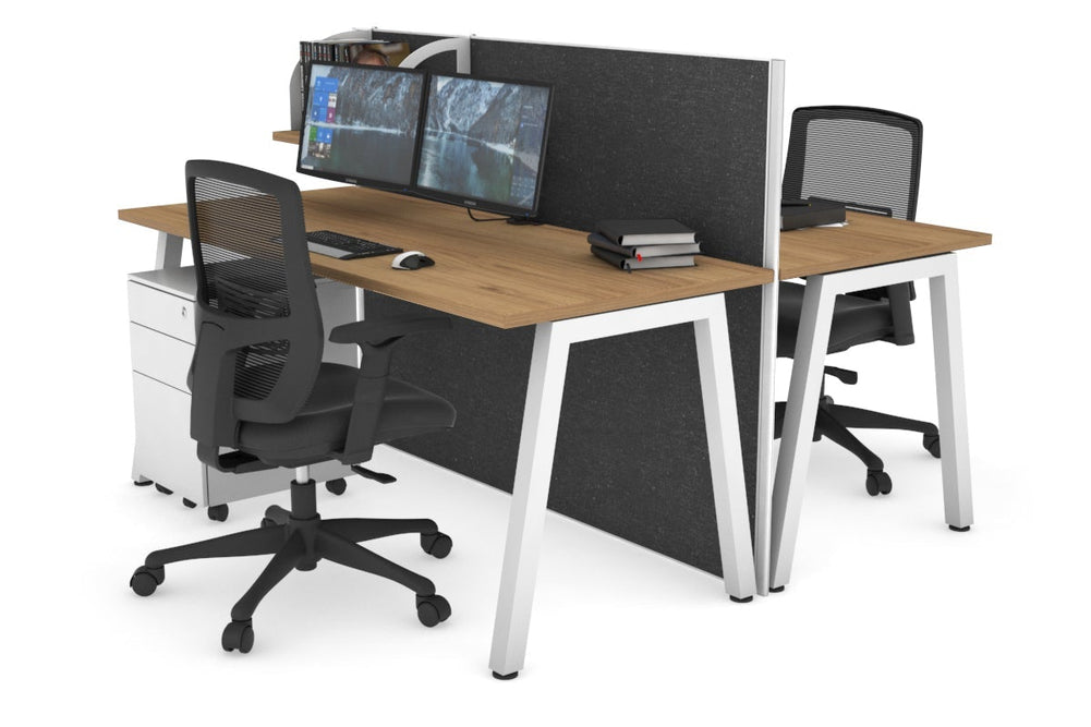 Horizon Quadro 2 Person Bench A Legs Office Workstation [1600L x 700W]-white leg salvage oak moody charcoal (1200H x 1600W)