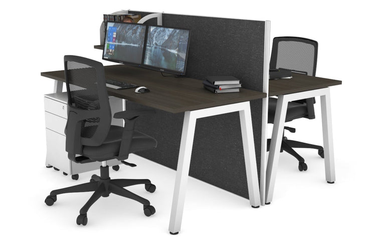 Horizon Quadro 2 Person Bench A Leg Office Workstations [1600L x 700W] Jasonl white leg dark oak moody charcoal (1200H x 1600W)
