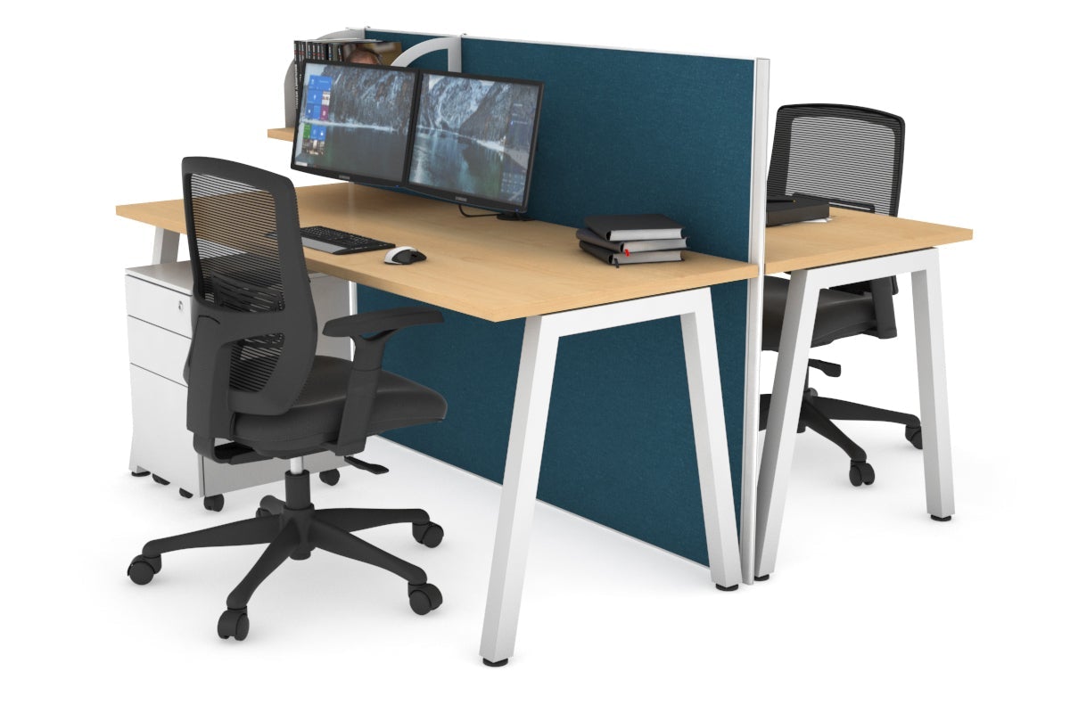Horizon Quadro 2 Person Bench A Leg Office Workstations [1600L x 700W] Jasonl white leg maple deep blue (1200H x 1600W)