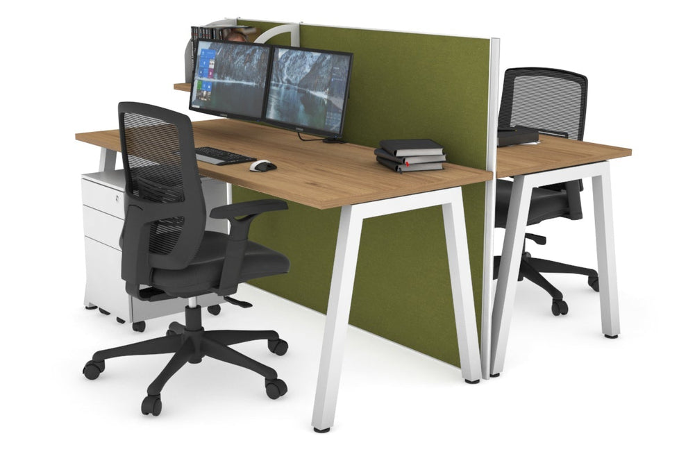 Horizon Quadro 2 Person Bench A Legs Office Workstation [1600L x 700W]-white leg salvage oak green moss (1200H x 1600W)