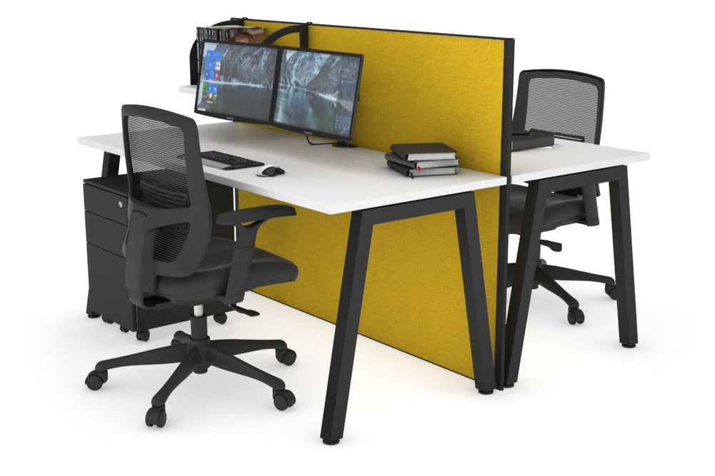 Horizon Quadro 2 Person Bench A Legs Office Workstation [1600L x 700W]-black leg white mustard yellow (1200H x 1600W)