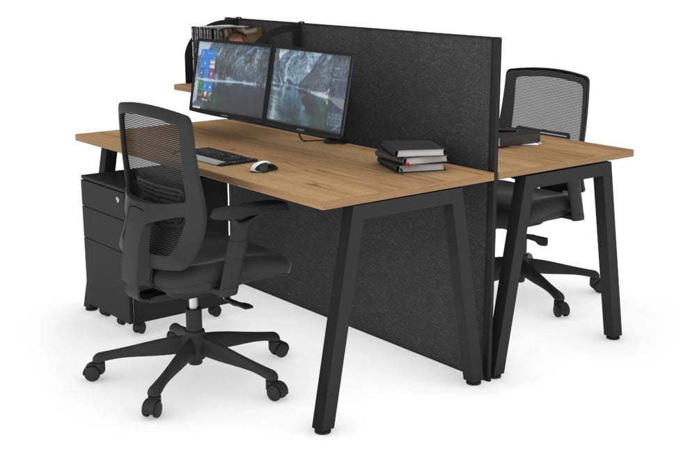 Horizon Quadro 2 Person Bench A Legs Office Workstation [1600L x 700W]-black leg salvage oak moody charcoal (1200H x 1600W)