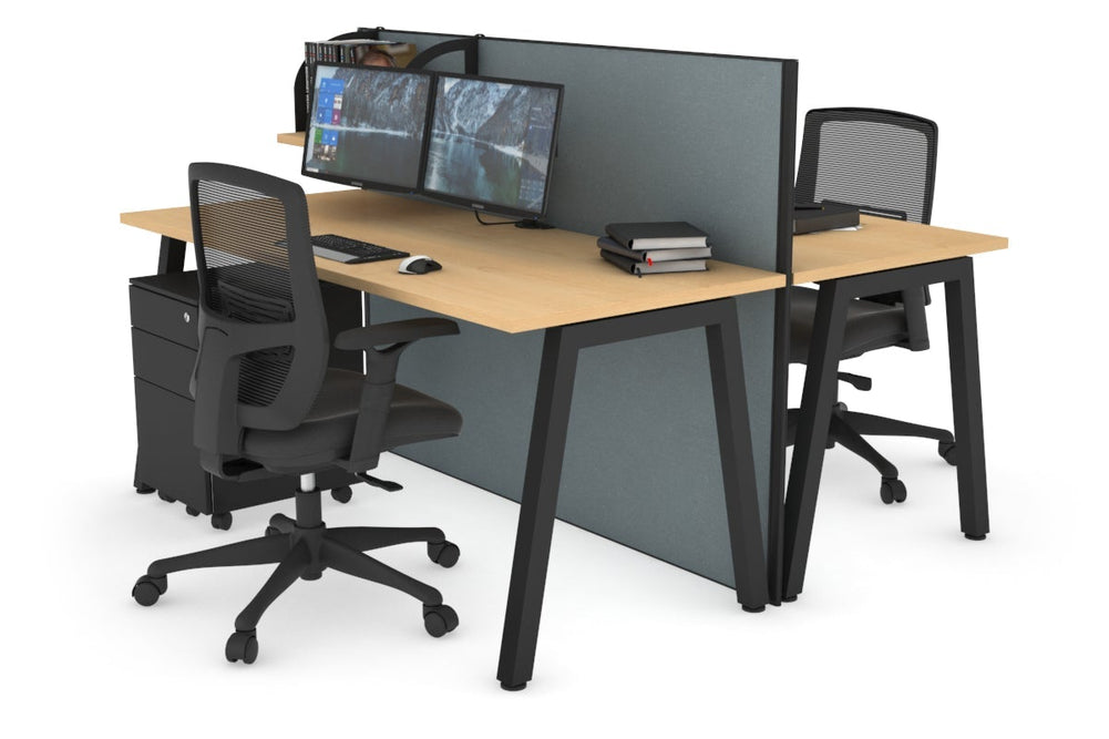 Horizon Quadro 2 Person Bench A Legs Office Workstation [1600L x 700W]-black leg maple cool grey (1200H x 1600W)