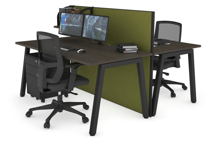 Horizon Quadro 2 Person Bench A Leg Office Workstations [1600L x 800W with Cable Scallop] Jasonl black leg dark oak green moss (1200H x 1600W)