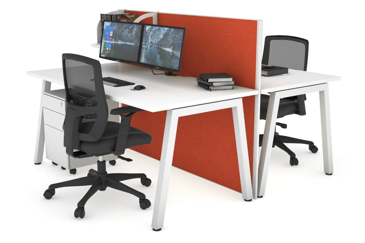 Horizon Quadro 2 Person Bench A Leg Office Workstations [1600L x 800W with Cable Scallop] Jasonl white leg white orange squash (1200H x 1600W)