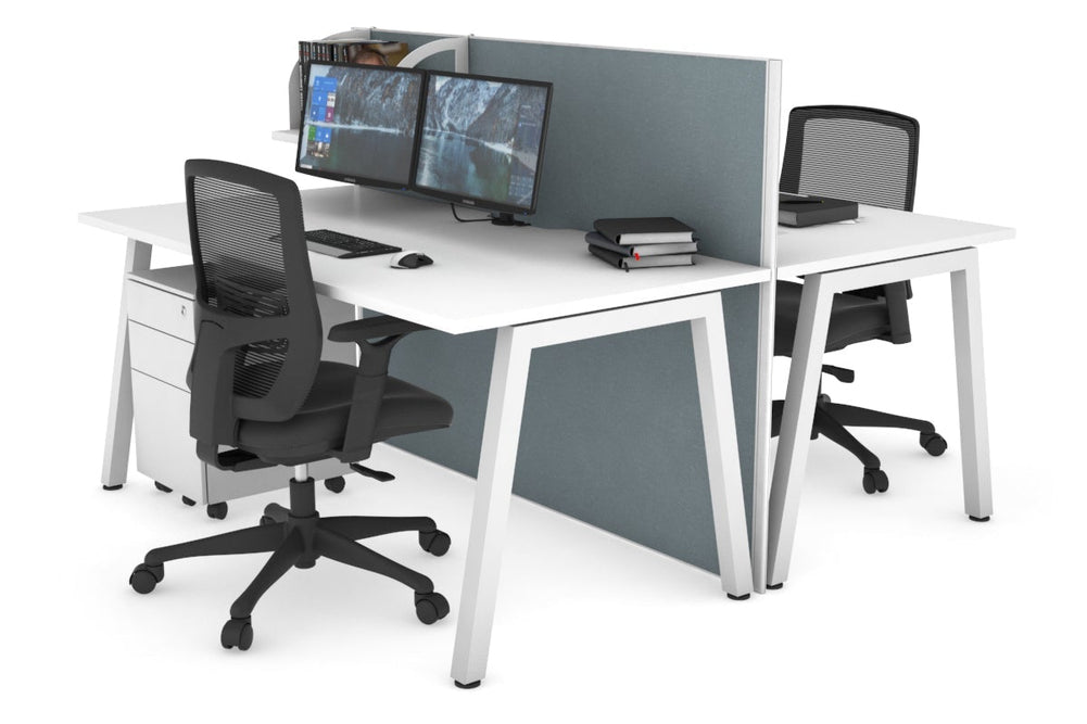Horizon Quadro 2 Person Bench A Legs Office Workstation [1600L x 800W with Cable Scallop]-white leg white cool grey (1200H x 1600W)
