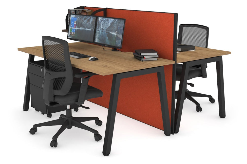 Horizon Quadro 2 Person Bench A Legs Office Workstation [1600L x 800W with Cable Scallop]-black leg salvage oak orange squash (1200H x 1600W)