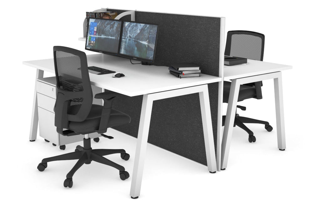 Horizon Quadro 2 Person Bench A Legs Office Workstation [1600L x 800W with Cable Scallop]-white leg white moody charcoal (1200H x 1600W)