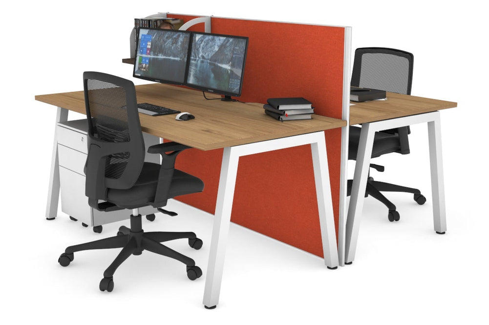Horizon Quadro 2 Person Bench A Legs Office Workstation [1600L x 800W with Cable Scallop]-white leg salvage oak orange squash (1200H x 1600W)