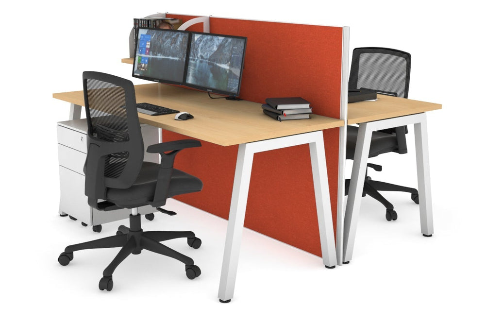 Horizon Quadro 2 Person Bench A Legs Office Workstation [1800L x 700W]-white leg maple orange squash (1200H x 1800W)