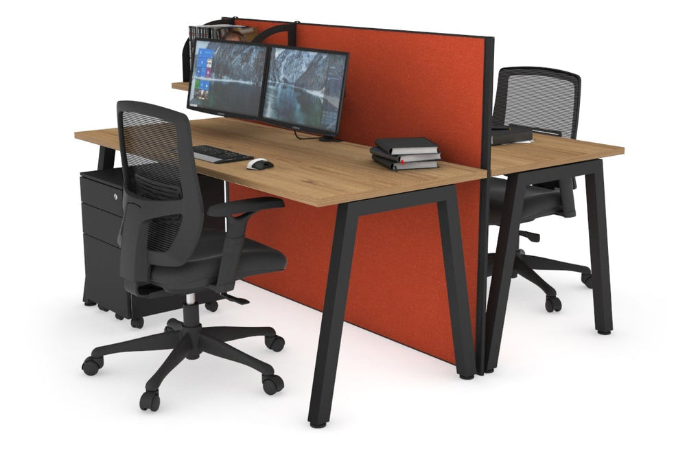 Horizon Quadro 2 Person Bench A Legs Office Workstation [1800L x 700W]-black leg salvage oak orange squash (1200H x 1800W)