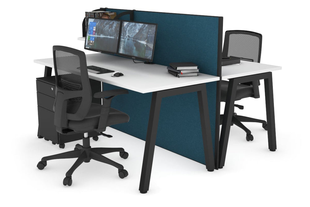 Horizon Quadro 2 Person Bench A Legs Office Workstation [1800L x 700W]-black leg white deep blue (1200H x 1800W)