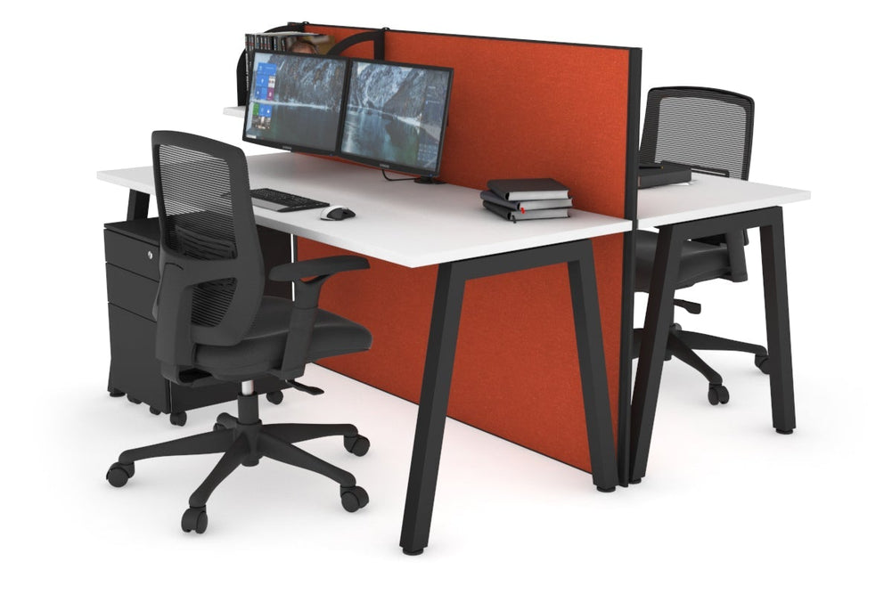Horizon Quadro 2 Person Bench A Legs Office Workstation [1800L x 700W]-black leg white orange squash (1200H x 1800W)