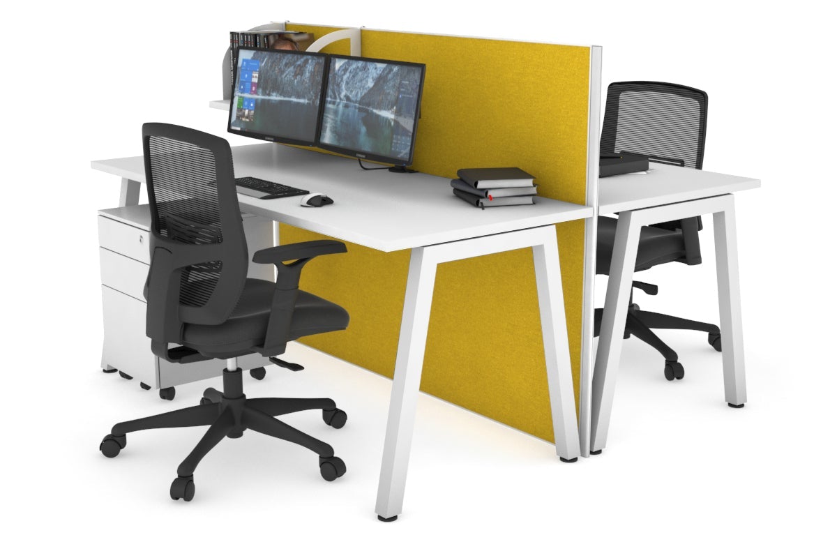 Horizon Quadro 2 Person Bench A Leg Office Workstations [1800L x 700W] Jasonl white leg white mustard yellow (1200H x 1800W)