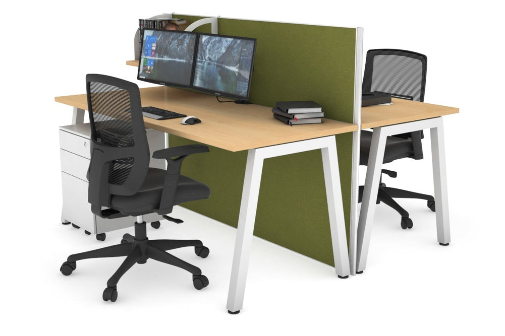 Horizon Quadro 2 Person Bench A Legs Office Workstation [1800L x 700W]-white leg maple green moss (1200H x 1800W)