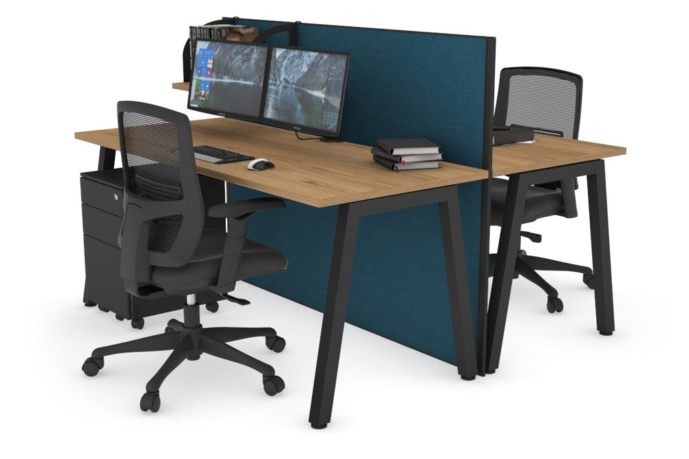 Horizon Quadro 2 Person Bench A Legs Office Workstation [1800L x 700W]-black leg salvage oak deep blue (1200H x 1800W)