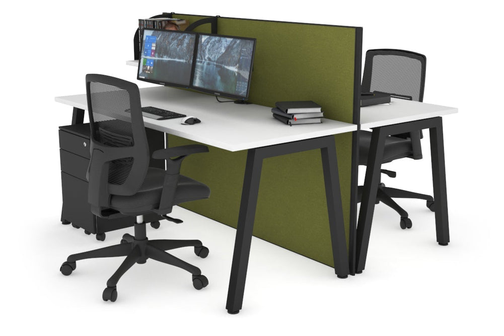 Horizon Quadro 2 Person Bench A Legs Office Workstation [1800L x 700W]-black leg white green moss (1200H x 1800W)