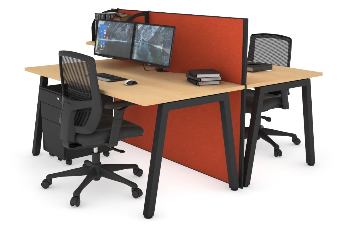 Horizon Quadro 2 Person Bench A Leg Office Workstations [1800L x 800W with Cable Scallop] Jasonl black leg maple orange squash (1200H x 1800W)