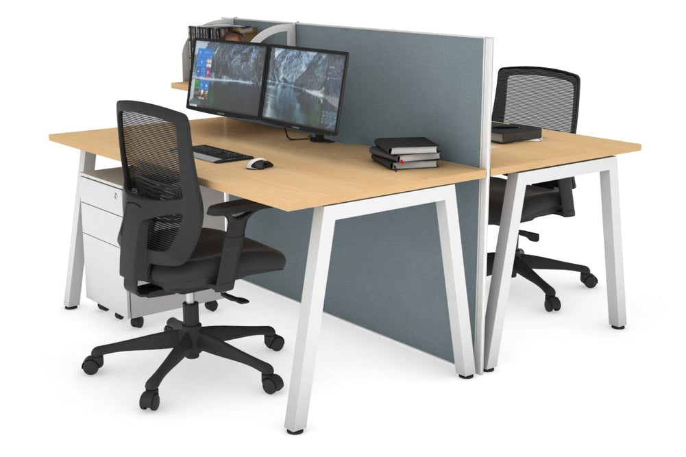 Horizon Quadro 2 Person Bench A Legs Office Workstation [1800L x 800W with Cable Scallop]-white leg maple cool grey (1200H x 1800W)
