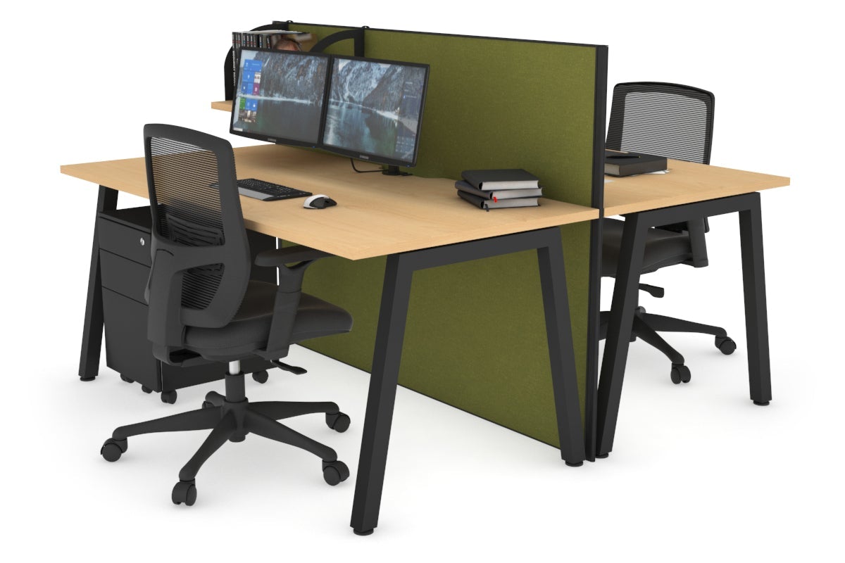 Horizon Quadro 2 Person Bench A Leg Office Workstations [1800L x 800W with Cable Scallop] Jasonl black leg maple green moss (1200H x 1800W)