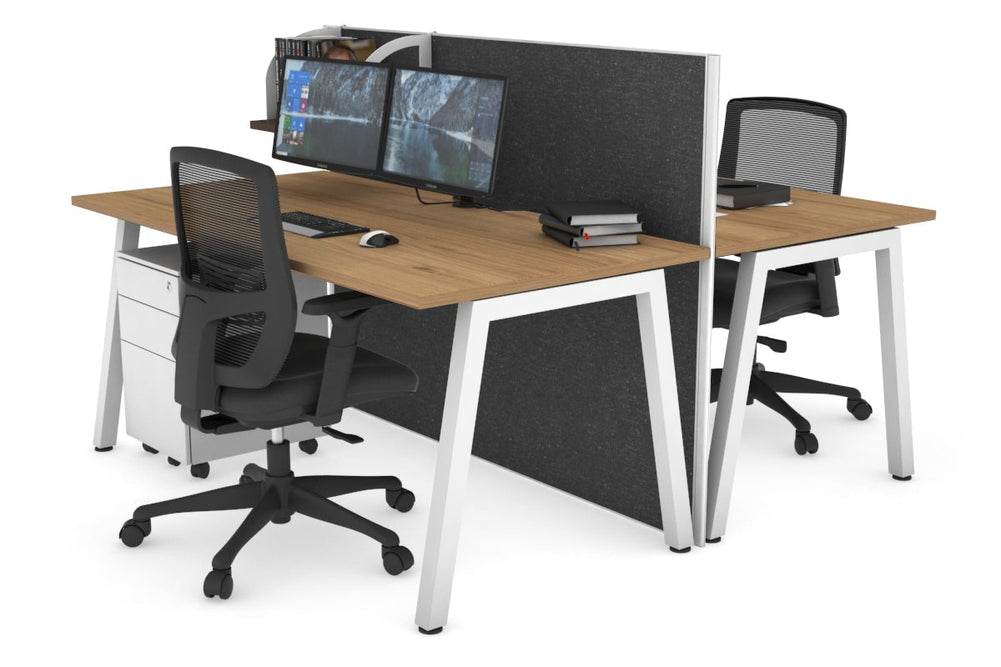 Horizon Quadro 2 Person Bench A Legs Office Workstation [1800L x 800W with Cable Scallop]-white leg salvage oak moody charcoal (1200H x 1800W)