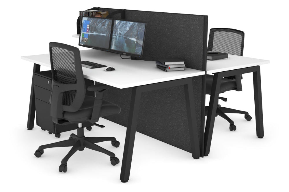 Horizon Quadro 2 Person Bench A Legs Office Workstation [1800L x 800W with Cable Scallop]-black leg white moody charcoal (1200H x 1800W)