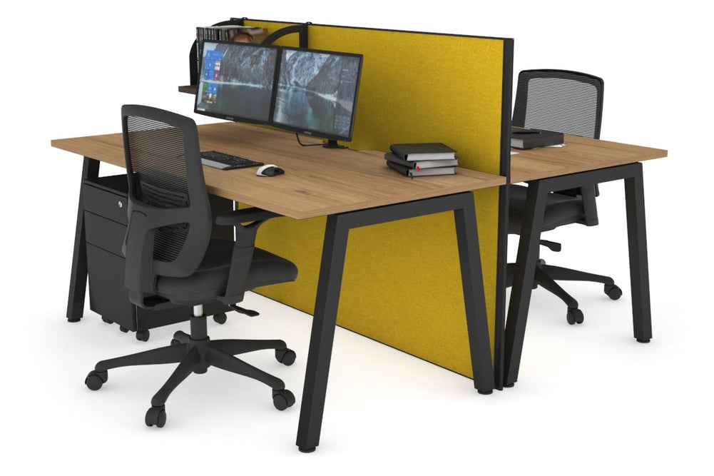 Horizon Quadro 2 Person Bench A Legs Office Workstation [1800L x 800W with Cable Scallop]-black leg salvage oak mustard yellow (1200H x 1800W)