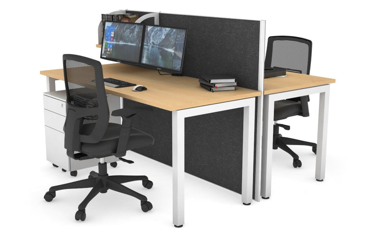 Horizon Quadro 2 Person Bench Square Leg Office Workstations [1200L x 700W] Jasonl white leg maple moody charcoal (1200H x 1200W)