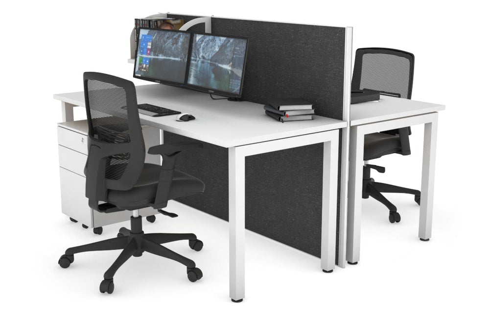 Horizon Quadro 2 Person Bench Square Legs Office Workstation [1200L x 700W]-white leg white moody charcoal (1200H x 1200W)