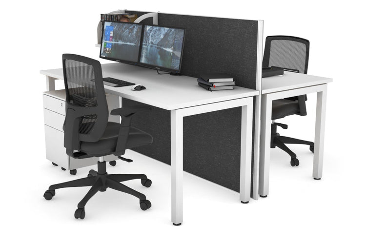 Horizon Quadro 2 Person Bench Square Leg Office Workstations [1200L x 700W] Jasonl white leg white moody charcoal (1200H x 1200W)