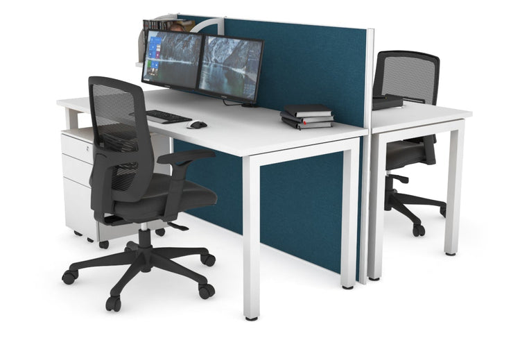 Horizon Quadro 2 Person Bench Square Leg Office Workstations [1200L x 700W] Jasonl white leg white deep blue (1200H x 1200W)