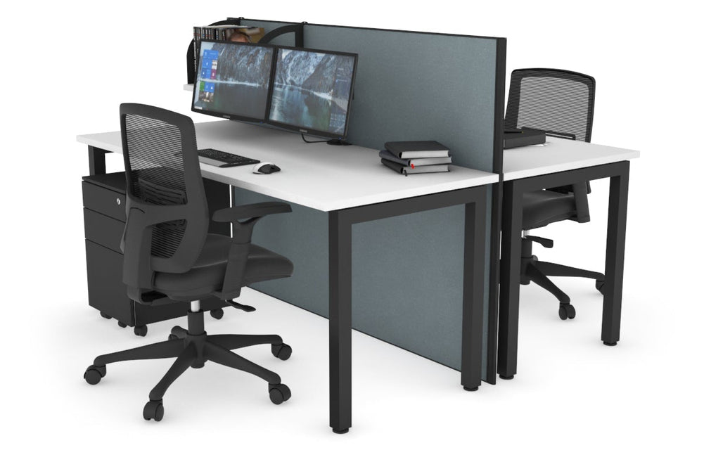 Horizon Quadro 2 Person Bench Square Legs Office Workstation [1200L x 700W]-black leg white cool grey (1200H x 1200W)
