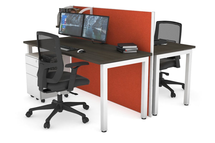 Horizon Quadro 2 Person Bench Square Leg Office Workstations [1200L x 700W] Jasonl white leg dark oak orange squash (1200H x 1200W)