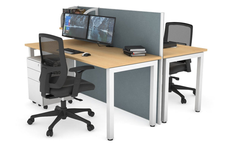 Horizon Quadro 2 Person Bench Square Leg Office Workstations [1200L x 700W] Jasonl white leg maple cool grey (1200H x 1200W)