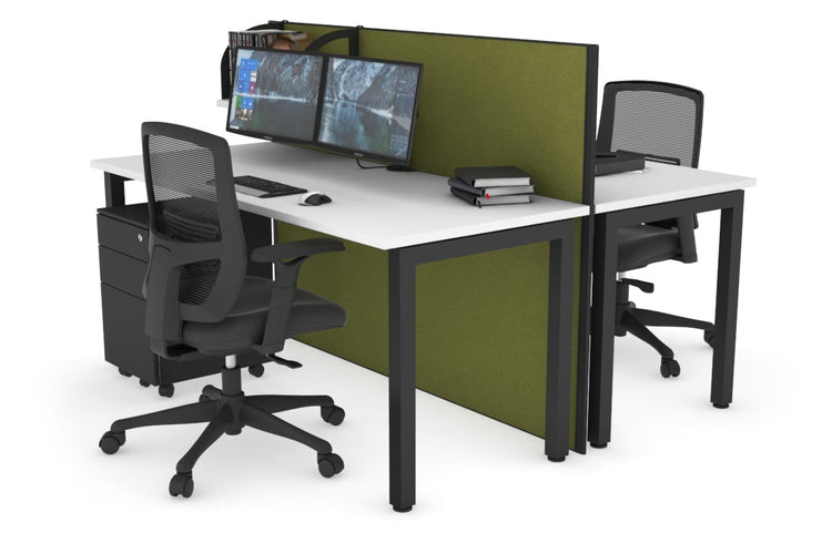 Horizon Quadro 2 Person Bench Square Leg Office Workstations [1200L x 700W] Jasonl black leg white green moss (1200H x 1200W)
